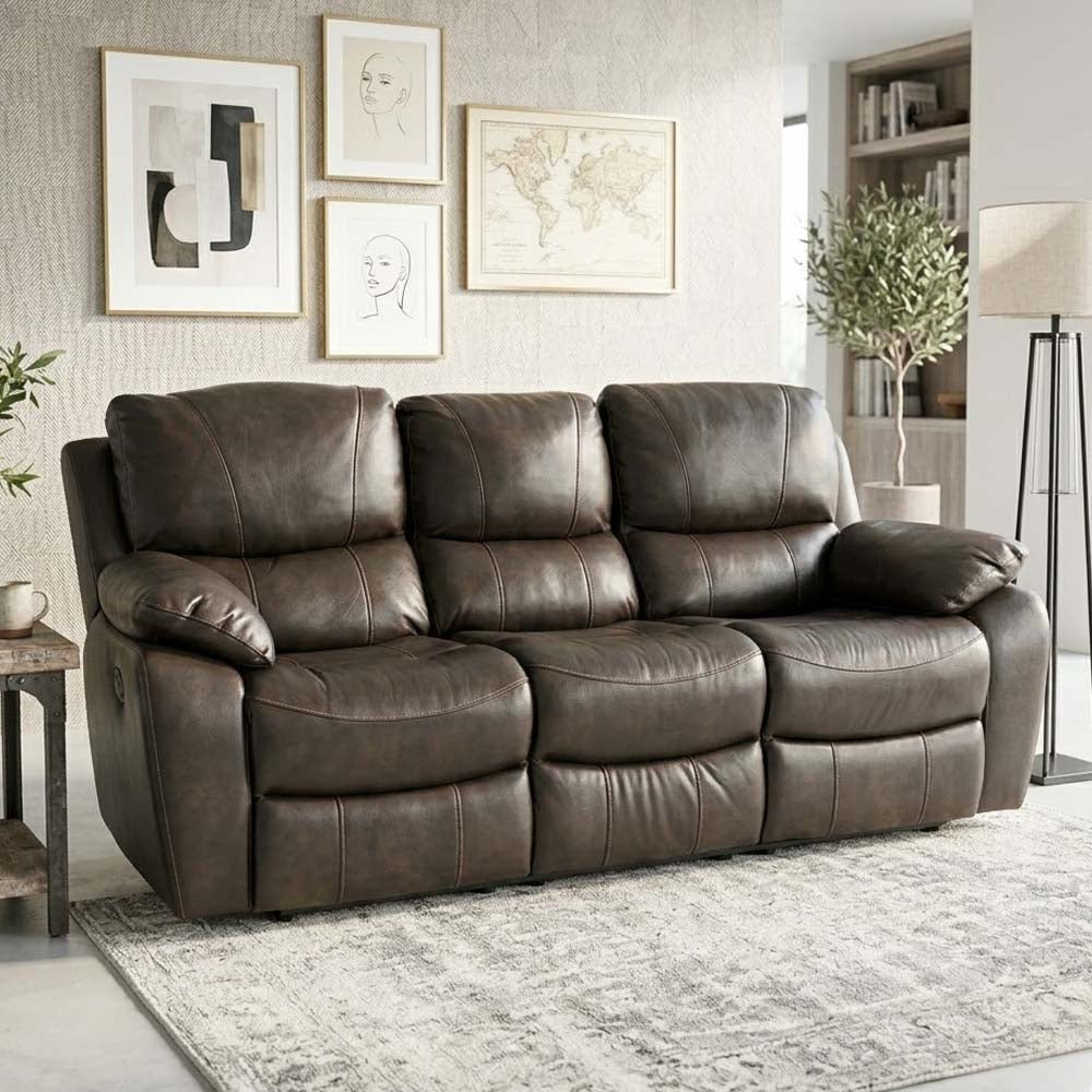 MAARK MANUAL RECLINER LEATHER SOFA THREE SEATER F8753-1015 WINE COLOUR HT