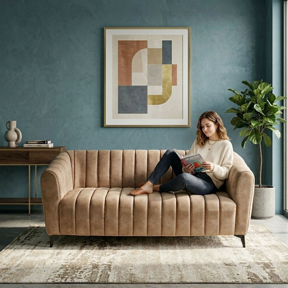 MAARK FABRIC THREE SEATER SOFA OPPO BROWN COLOUR