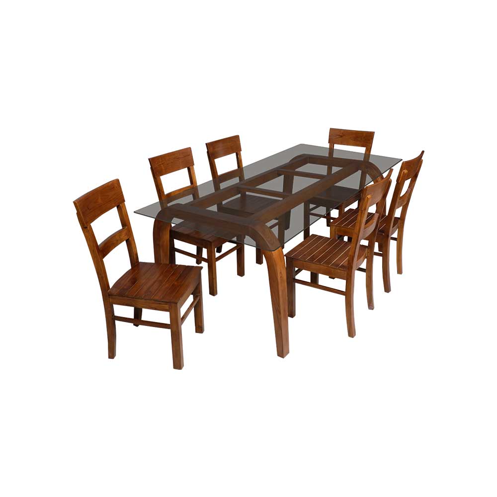 MAARK GLASS TOP 6 SEATER DINING SET C 6*3.5 RF
