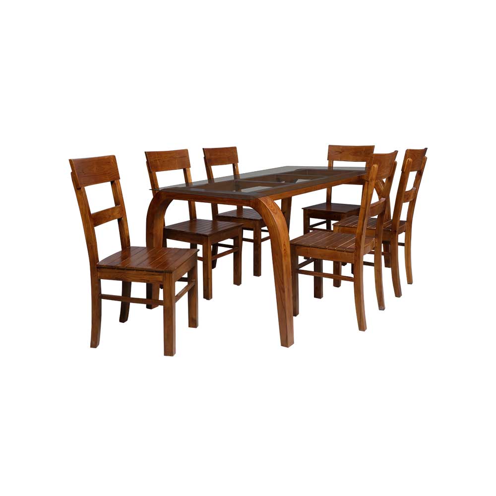 MAARK GLASS TOP 6 SEATER DINING SET C 6*3.5 RF