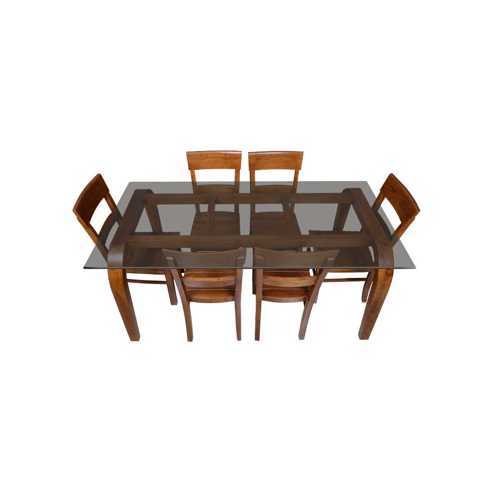 MAARK GLASS TOP 6 SEATER DINING SET C 6*3.5 RF